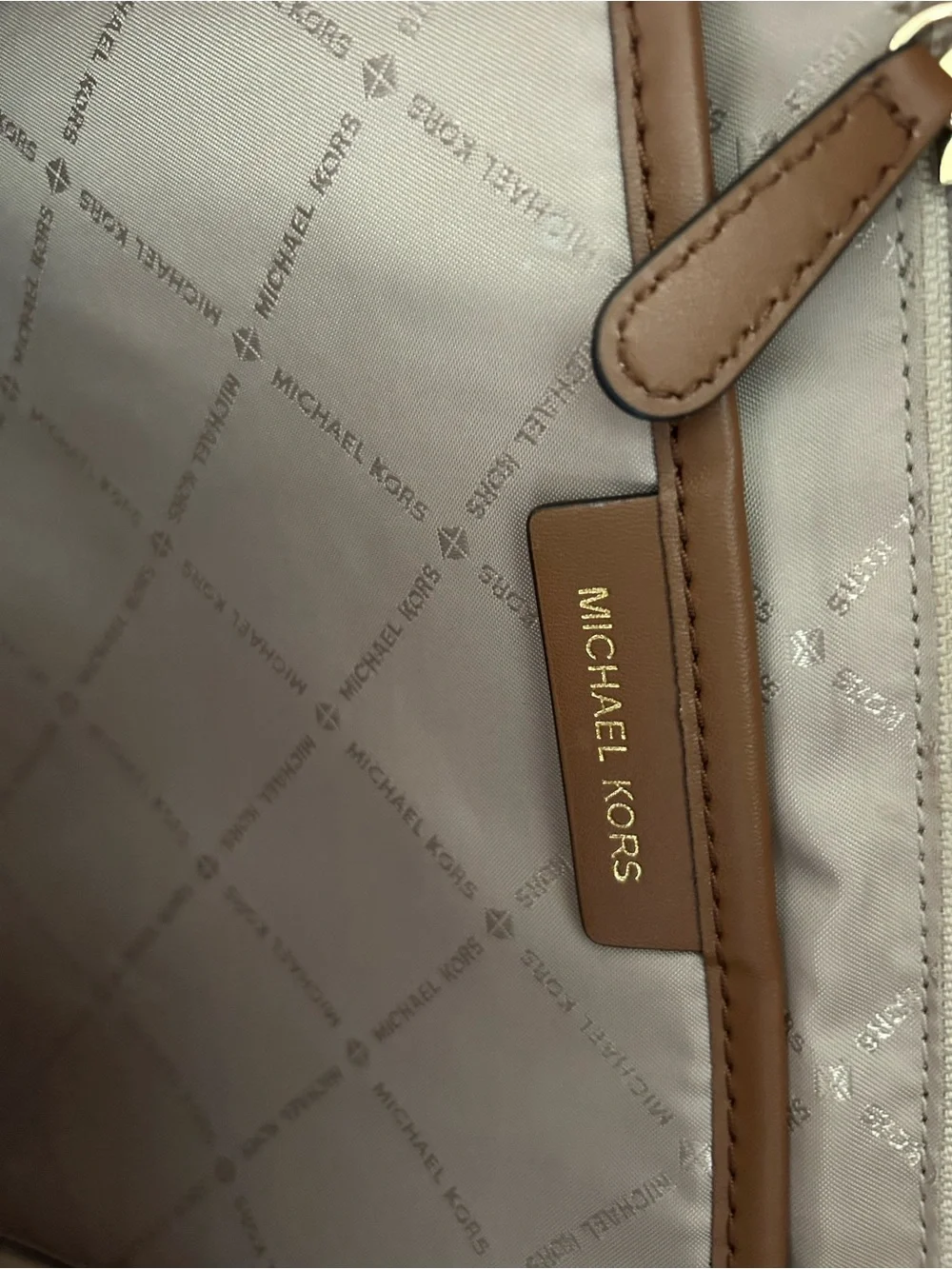Michael Kors Cream & Brown MK Logo Dome Backpack